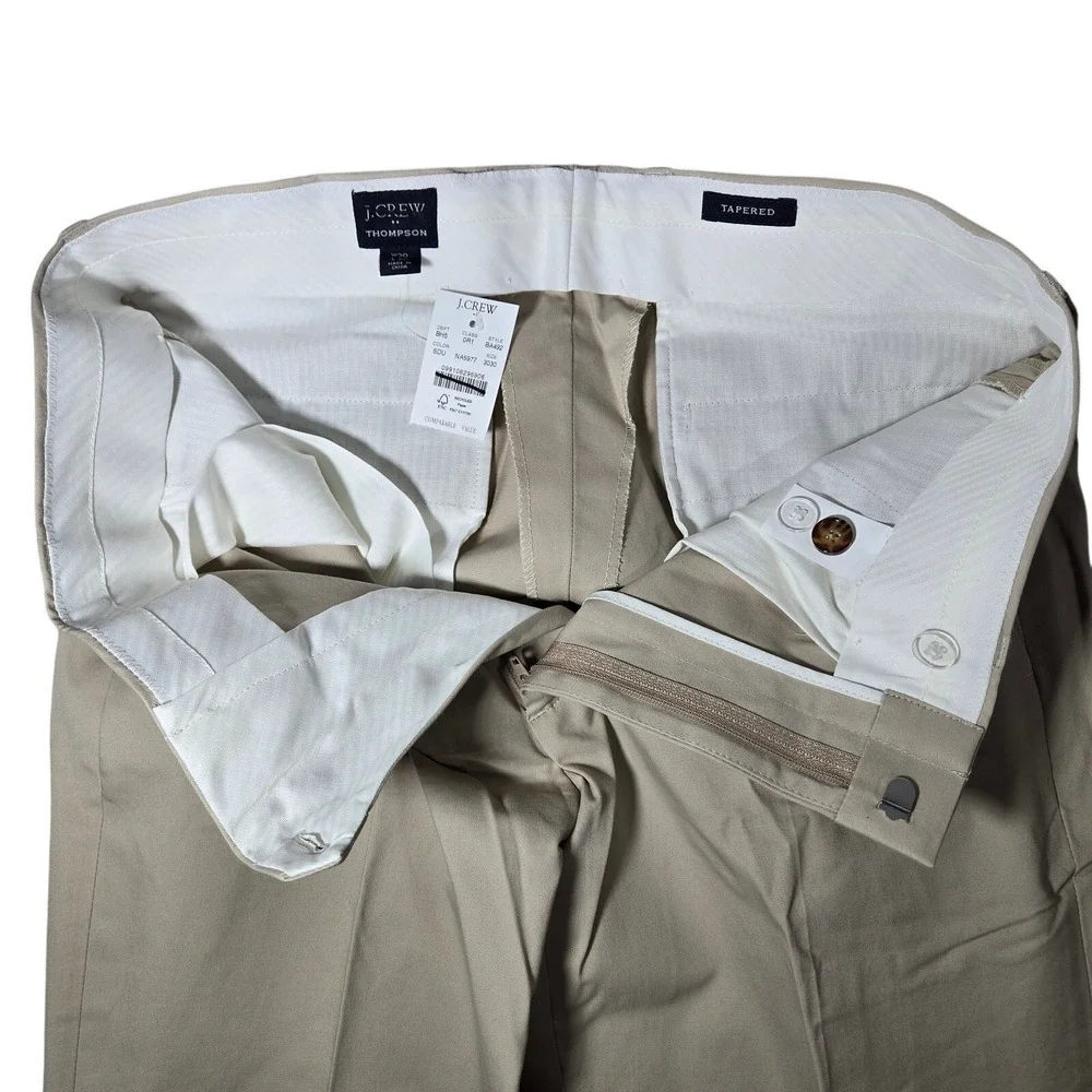 J Crew Thompson Tapered Chino‎ Pants Mens 30x30 Khaki Flat Front Cotton Blend